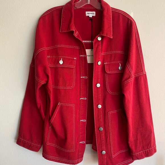 Superdown Red Denim Jacket Oversized - Picture 1 of 6
